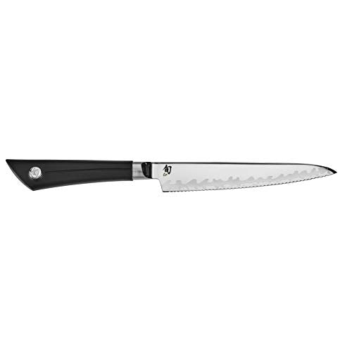 Shun Sora 5.5 inch Serrated Utility Knife, Composite Blade Technology, NSF Certified, Handcrafted in Japan, VB0722, Metallic