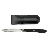 Kai Personal Steak/Gentleman's Knife, Manual Folding Japanese Pocketknife with Leather Sheath, 3.25 Inch Blade, Silver, Black Handle, KAS5702, Pack of 1