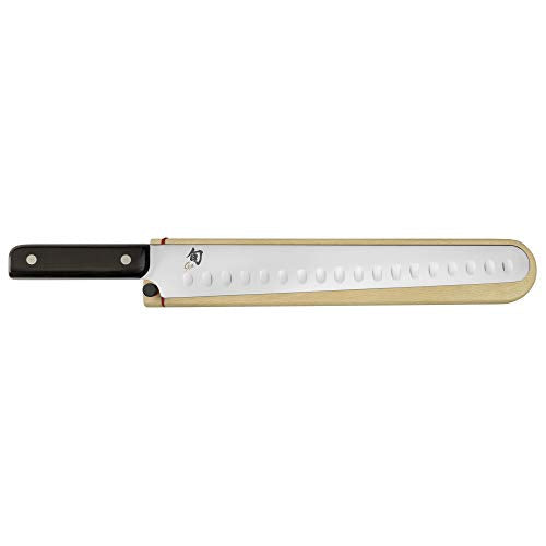 Shun Cutlery Classic 12" Hollow-Ground Brisket Knife; High Performance, Razor-Sharp Steel Blade Holds an Edge While Trimming and Slicing Larger Meat Cuts; Handsome PakkaWood Handles; Wooden Sheath