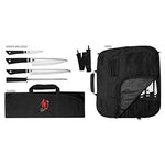 Shun Sora 5-Piece Student Set Including Stainless Steel Chef's 3.5 Paring, 9-Inch Bread, Honing Steel and 8-Slot, Black Nylon Knife Roll for Carrying Convenience