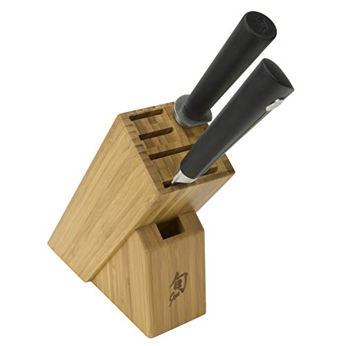 Shun Sora 3-Piece Build Set Includes 8-Inch Chef's, Combination Honing Steel and 6-Slot Slimline Room for a Growing Knife Collection Block is Bamboo with No Assembly Required, Silver