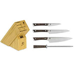 Shun Kanso 5 Piece Starter Knife Block Set with Honing Steel and Chef's, Paring, and Utility Knives