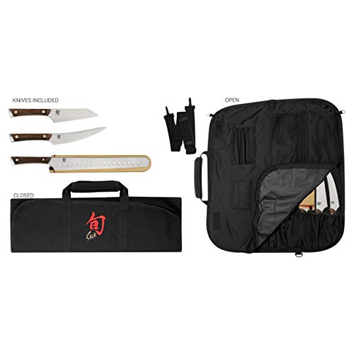 Shun Cutlery 4-Piece Kanso BBQ Set; Three Professional-Grade Knives and Travel-Friendly Knife Roll; Handcrafted Japanese AUS10A Refined Steel and Tagayasan Handle for Exceptional Knives