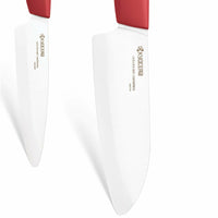 Kyocera Revolution Series 2-Piece Ceramic Knife Set: 5.5-inch Santoku Knife and a 4.5-inch Utility Knife, Red Handles with White Blades
