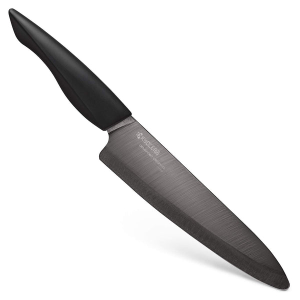 Kyocera Innovation Series Ceramic 7" Professional Chef's Knife with Soft Touch Ergonomic Handle-Black Blade, Black Handle