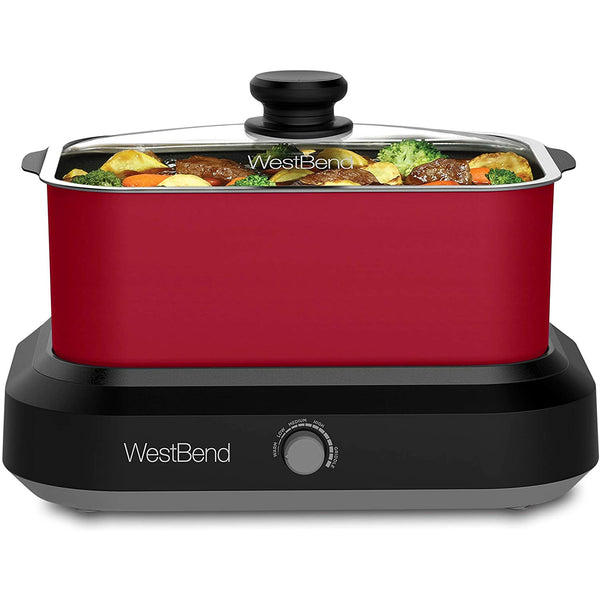 West Bend 87905R Large Capacity Non-Stick Versatility Slow Cooker with 5 Different Temperature Control Settings Dishwasher Safe, 5-Quart, Red