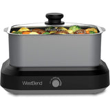 West Bend 87905 Large Capacity Non-stick Versatility Slow Cooker with 5 Different Temperature Control Settings Dishwasher Safe Includes a Travel Lid, 5-Quart, Silver