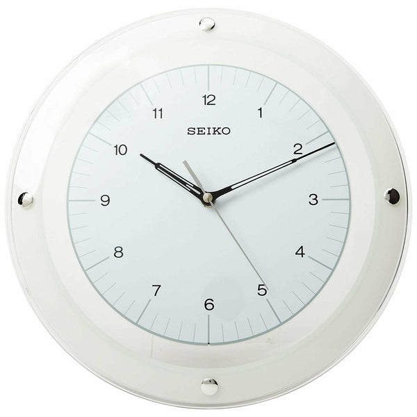 Seiko QXA314WLH Wall Quiet Sweep Second Hand Clock Curved Glass Crystal White Dial