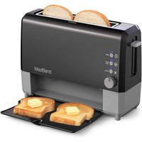 West Bend 77224 QuikServe Slide Through Wide Slot Toaster with Cool Touch Exterior and Removable Crumb Tray, 2-Slice, Black
