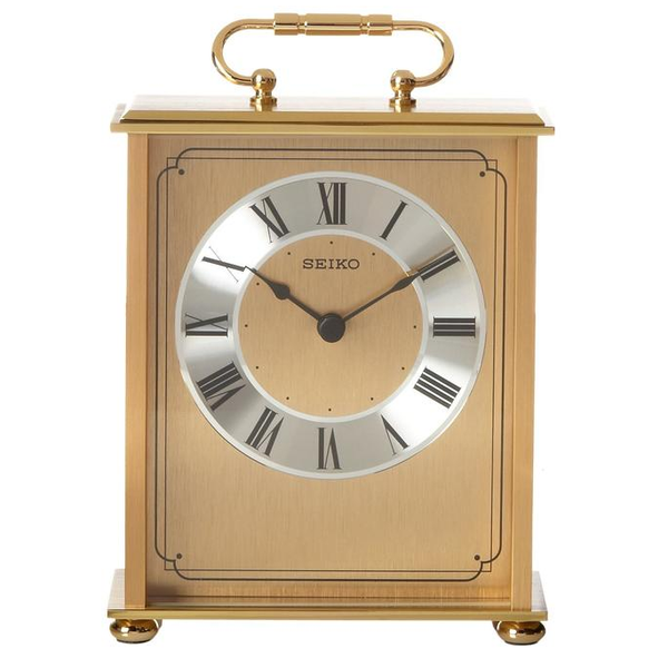 Seiko QHG102GL Desk and Table Carriage Clock Gold-Tone Solid Brass Base and Top