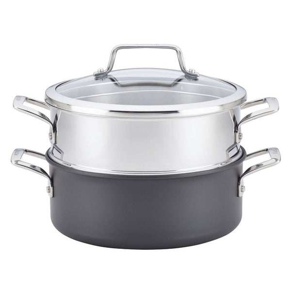 ANOLON 5-QT. Covered Dutch Oven With Steamer Insert, Gray